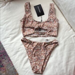 PrettyLittleThing Floral Print Bikini Top with Buckle